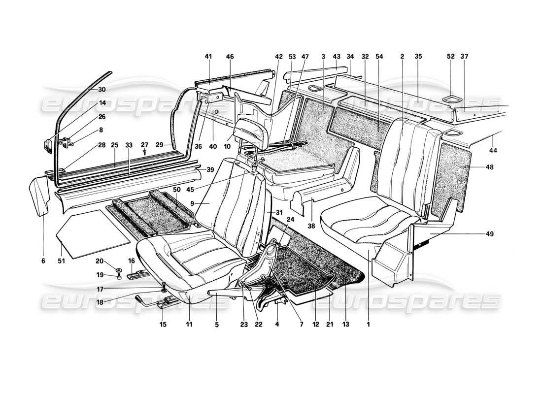 Ferrari Mondial 3.0 QV (1984) Seats - Cabriolet Part Diagram