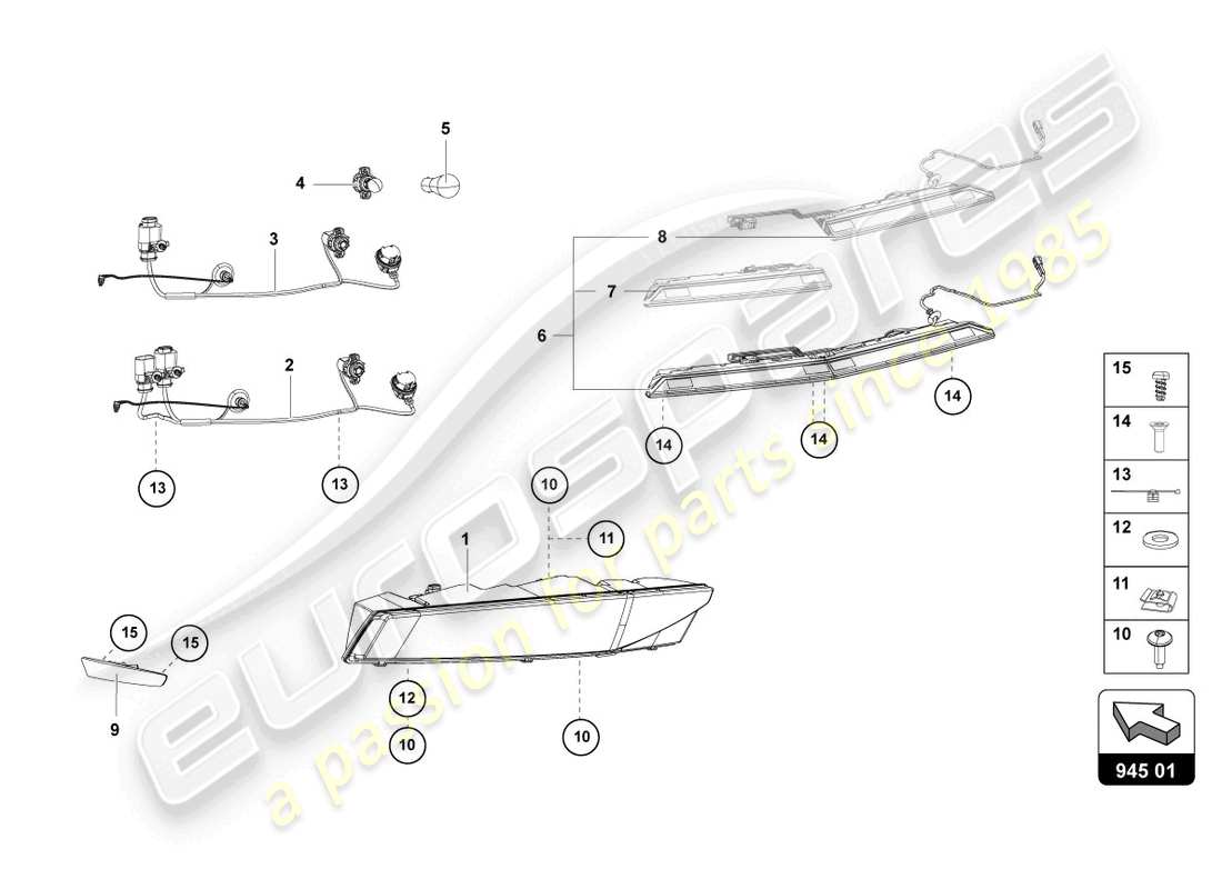 New Genuine Lamborghini part number 470945095E, REAR COMBINATION USA.