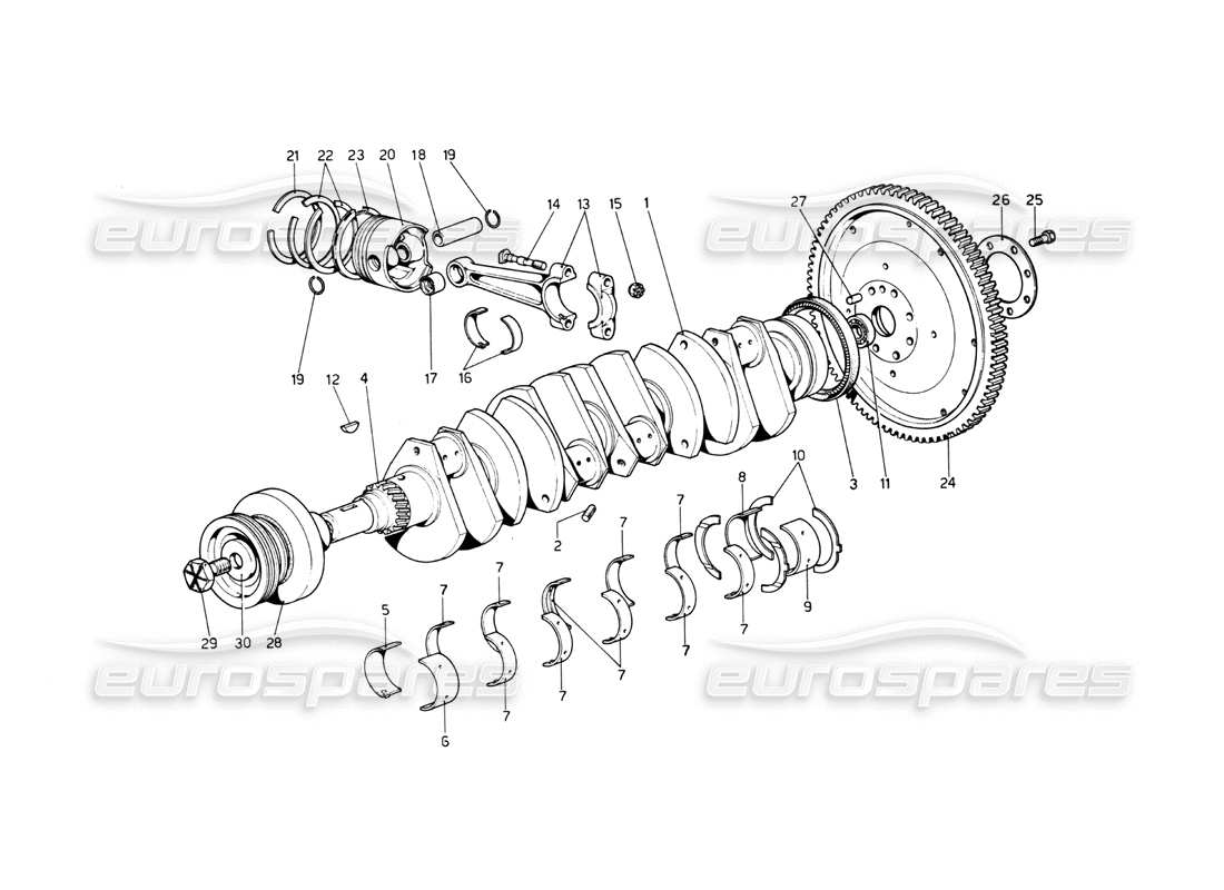 Ferrari 512 BB crankshaft - connecting rods and pistons Part Diagram