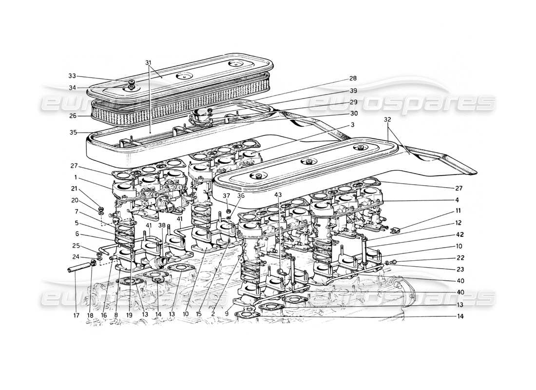 Ferrari 512 BB air intakes and manifolds Part Diagram