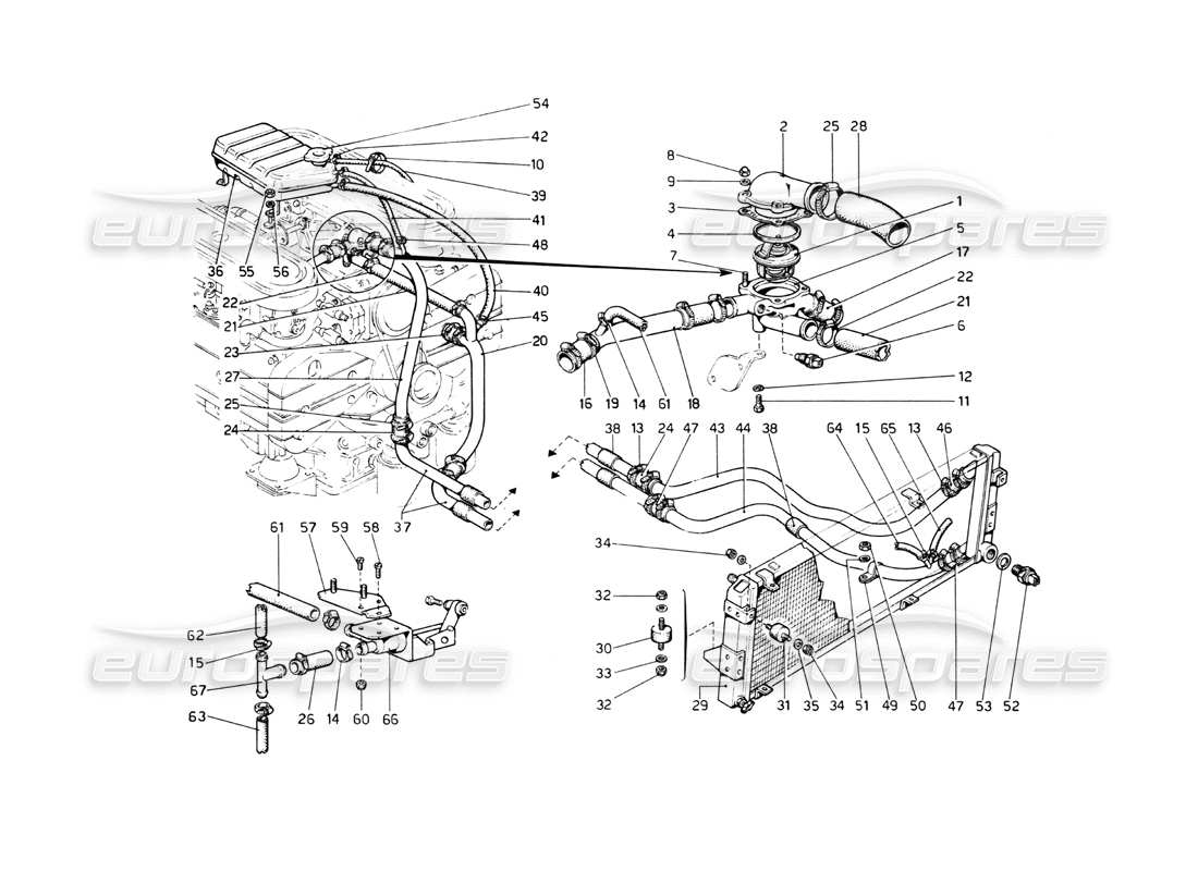 Ferrari 512 BB Cooling System Part Diagram