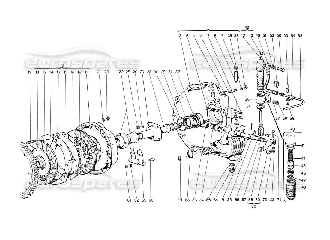 Ferrari 512 BB Clutch and Controls Part Diagram