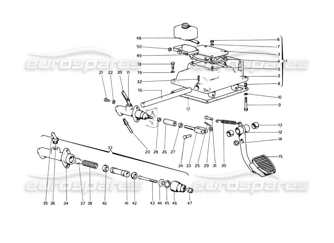 Ferrari 512 BB clutch release control Part Diagram