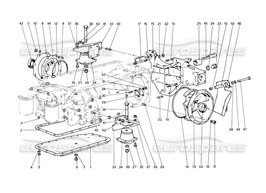 Ferrari 512 BB Gear Box - Mountings and Covers Part Diagram
