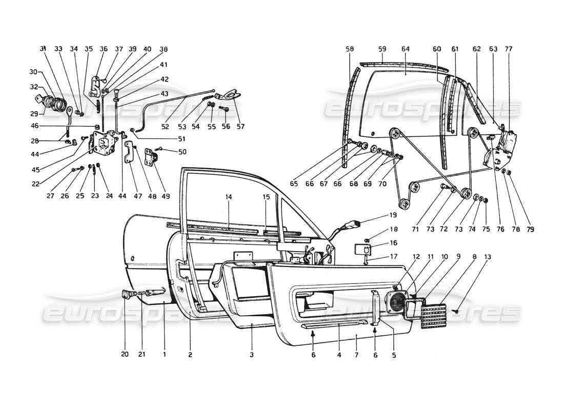 Ferrari 512 BB Doors Part Diagram