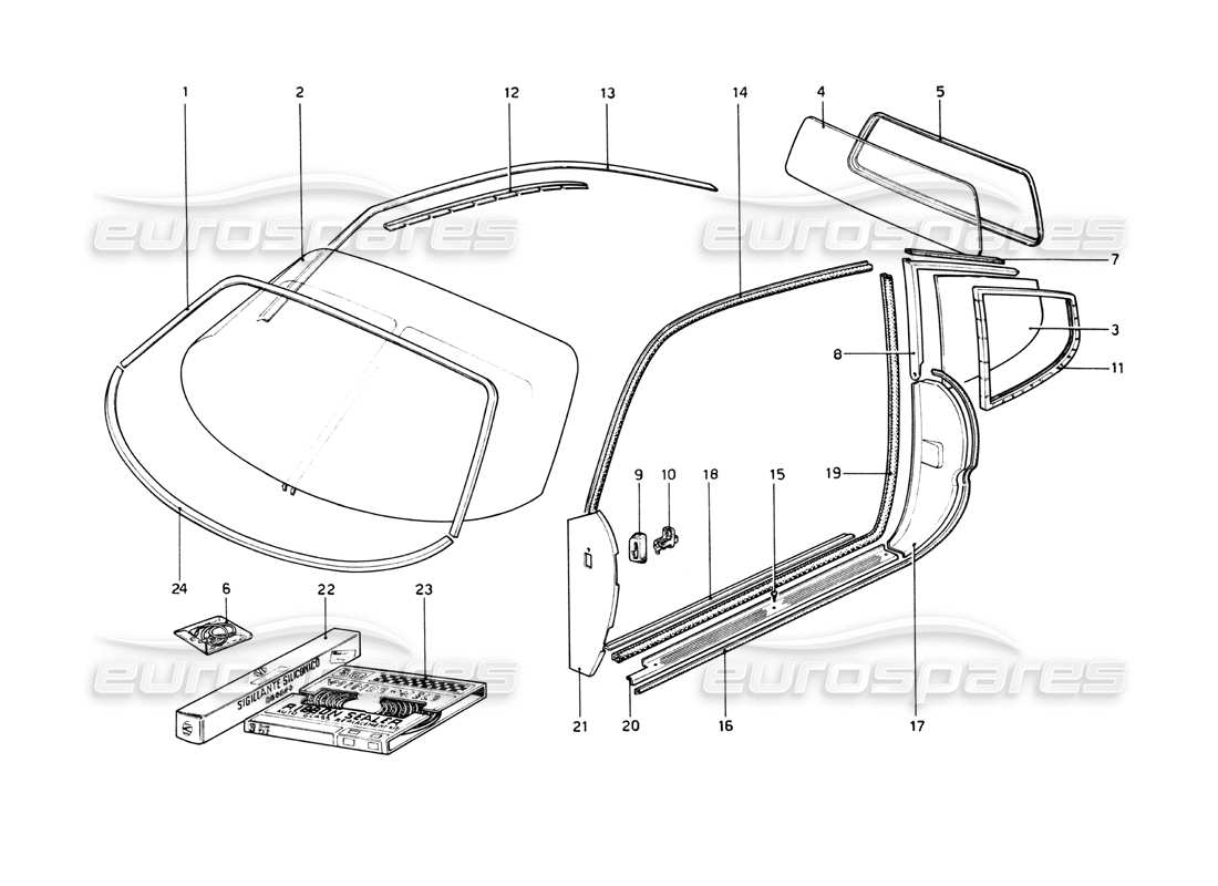 Ferrari 512 BB Glasses Part Diagram