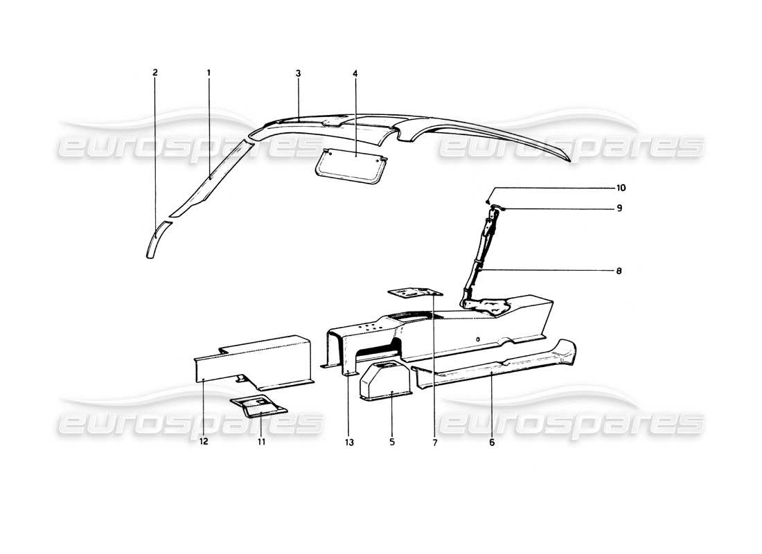 Ferrari 512 BB Tunnel and Roof Part Diagram