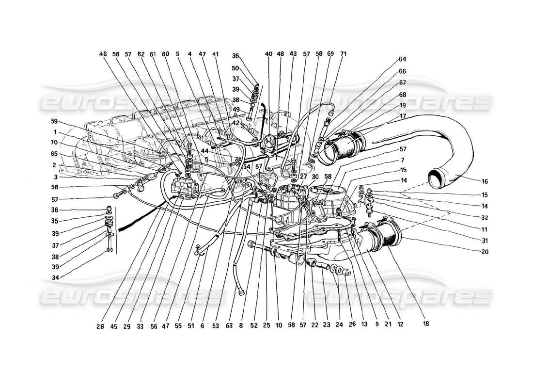 Ferrari 512 BBi fuel injection system - fuel distributors, lines Part Diagram