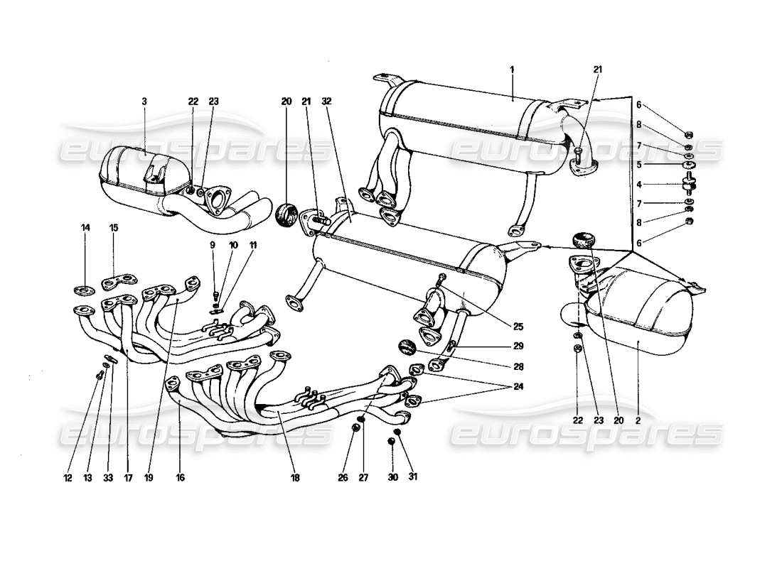 Ferrari 512 BBi Exhaust System Part Diagram