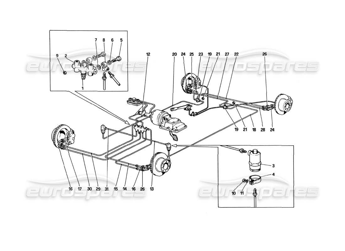 Ferrari 512 BBi Brake System Part Diagram
