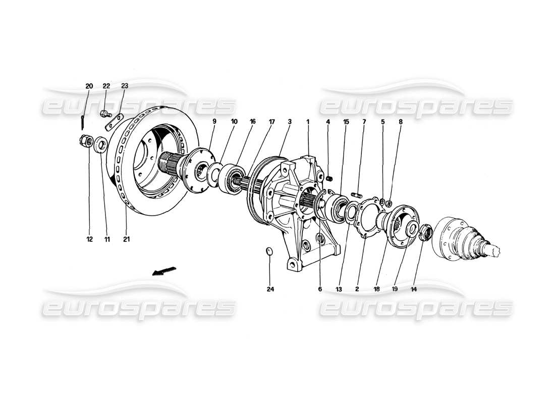 Ferrari 512 BBi Rear Suspension - Brake Disc Part Diagram