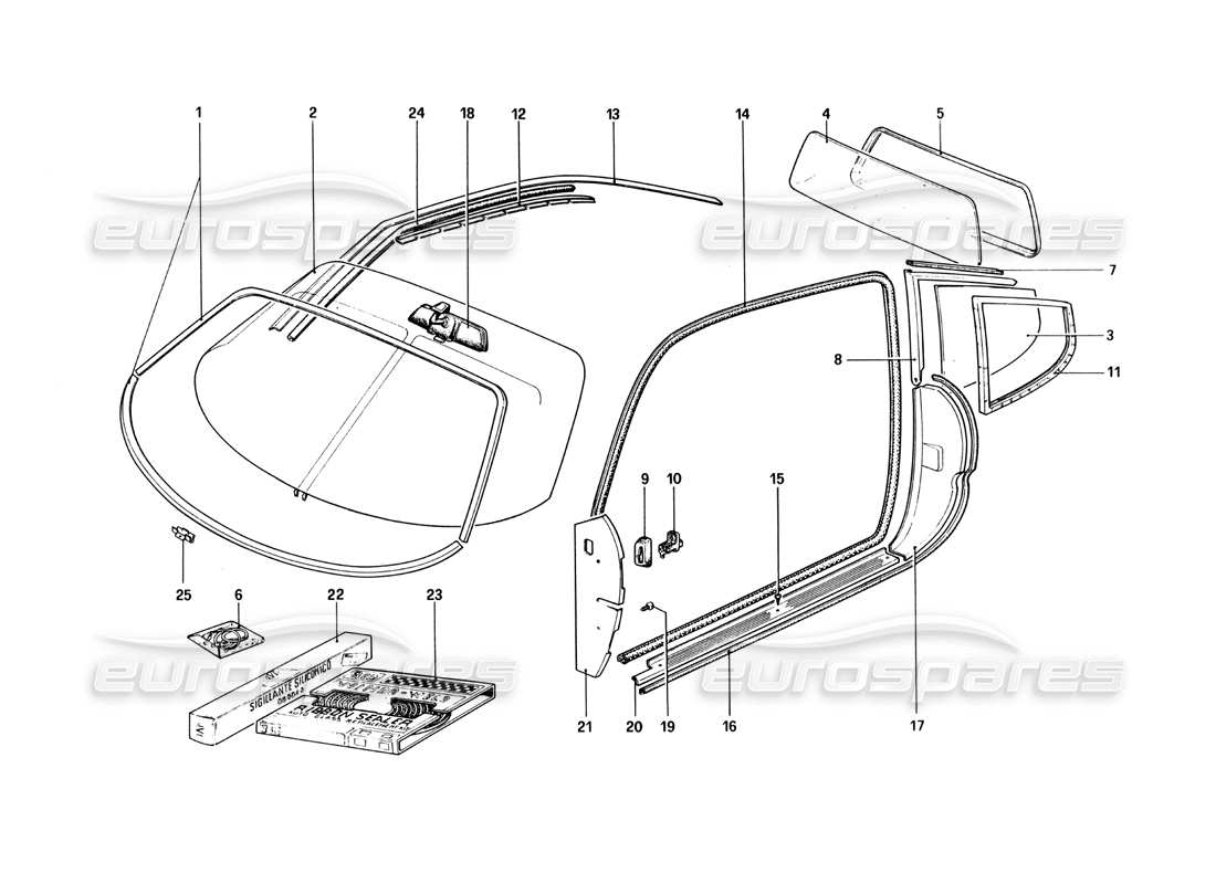 Ferrari 512 BBi Glasses Part Diagram