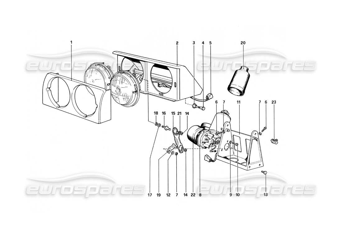 Ferrari 512 BBi Headlights Lifting Device Part Diagram