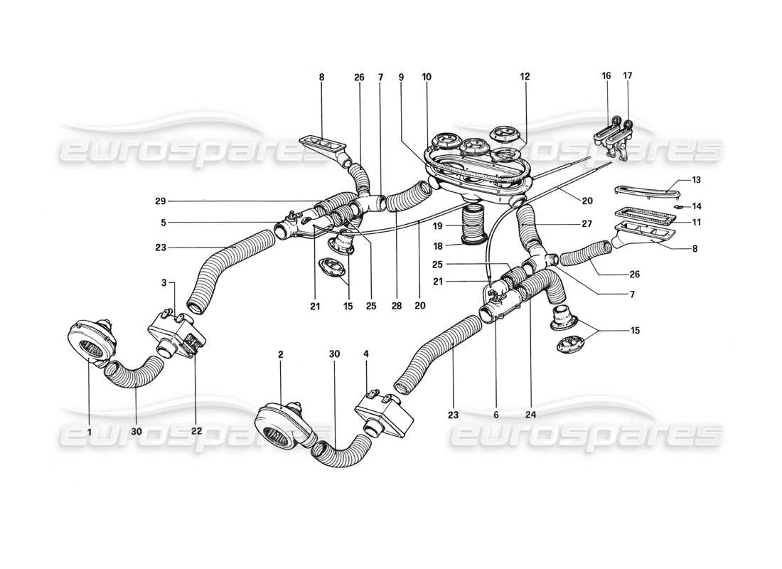 Ferrari 512 BBi Heating System Part Diagram
