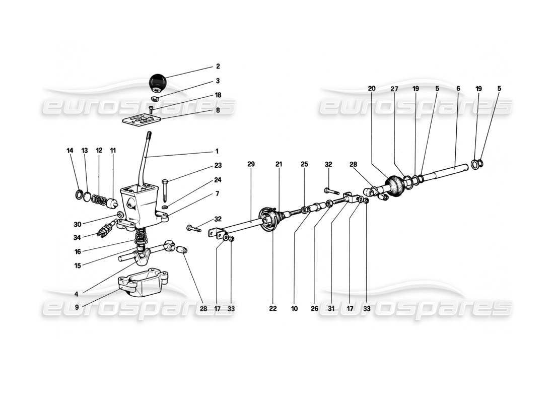 Ferrari 208 Turbo (1982) Outside Gearbox Controls Part Diagram