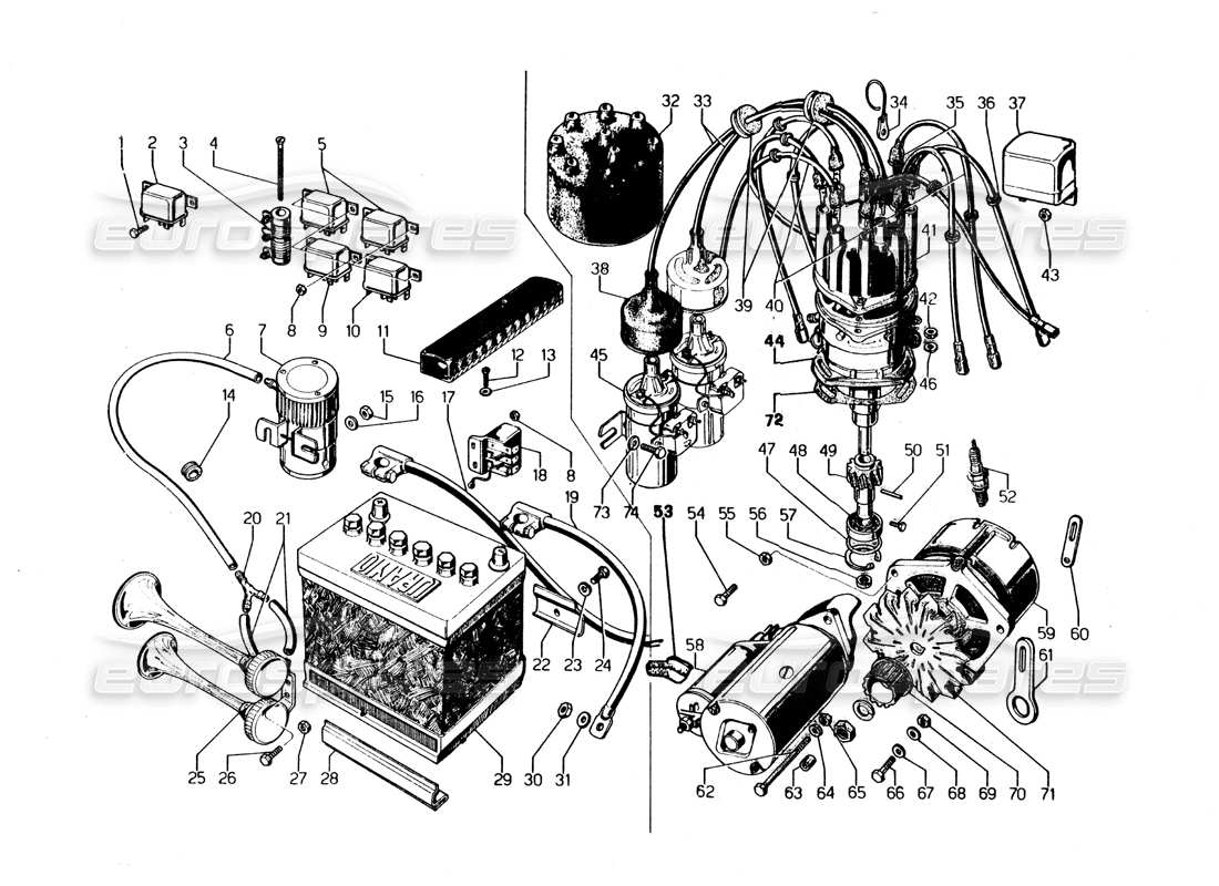 VIEW PARTS DIAGRAMS FROM THE LAMBORGHINI URRACO PARTS CATALOGUE a part diagram from the lamborghini urraco parts catalogue