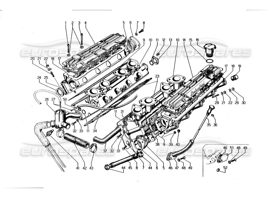 VIEW PARTS DIAGRAMS FROM THE LAMBORGHINI URRACO PARTS CATALOGUE a part diagram from the lamborghini urraco parts catalogue