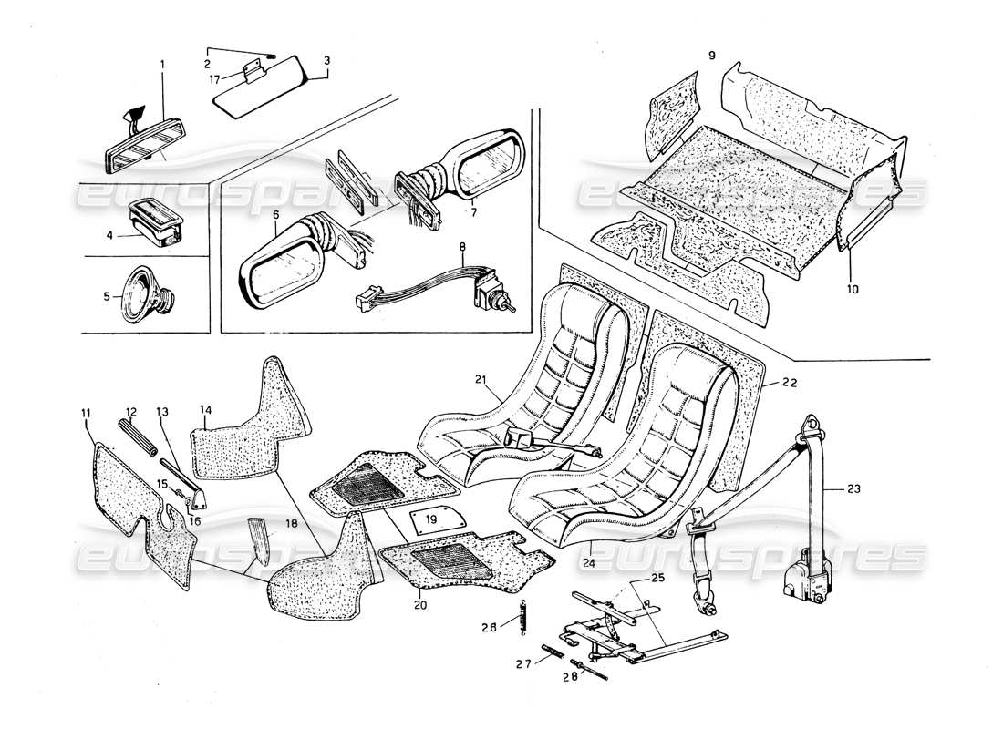 a part diagram from the lamborghini countach 5000 qvi (1989) parts catalogue