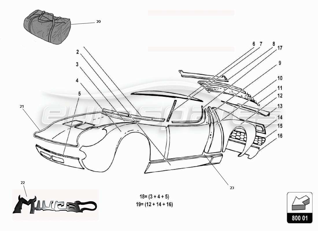 a part diagram from the lamborghini miura parts catalogue