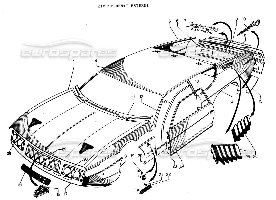 VIEW PARTS DIAGRAMS FROM THE LAMBORGHINI ESPADA PARTS CATALOGUE a part diagram from the lamborghini espada parts catalogue