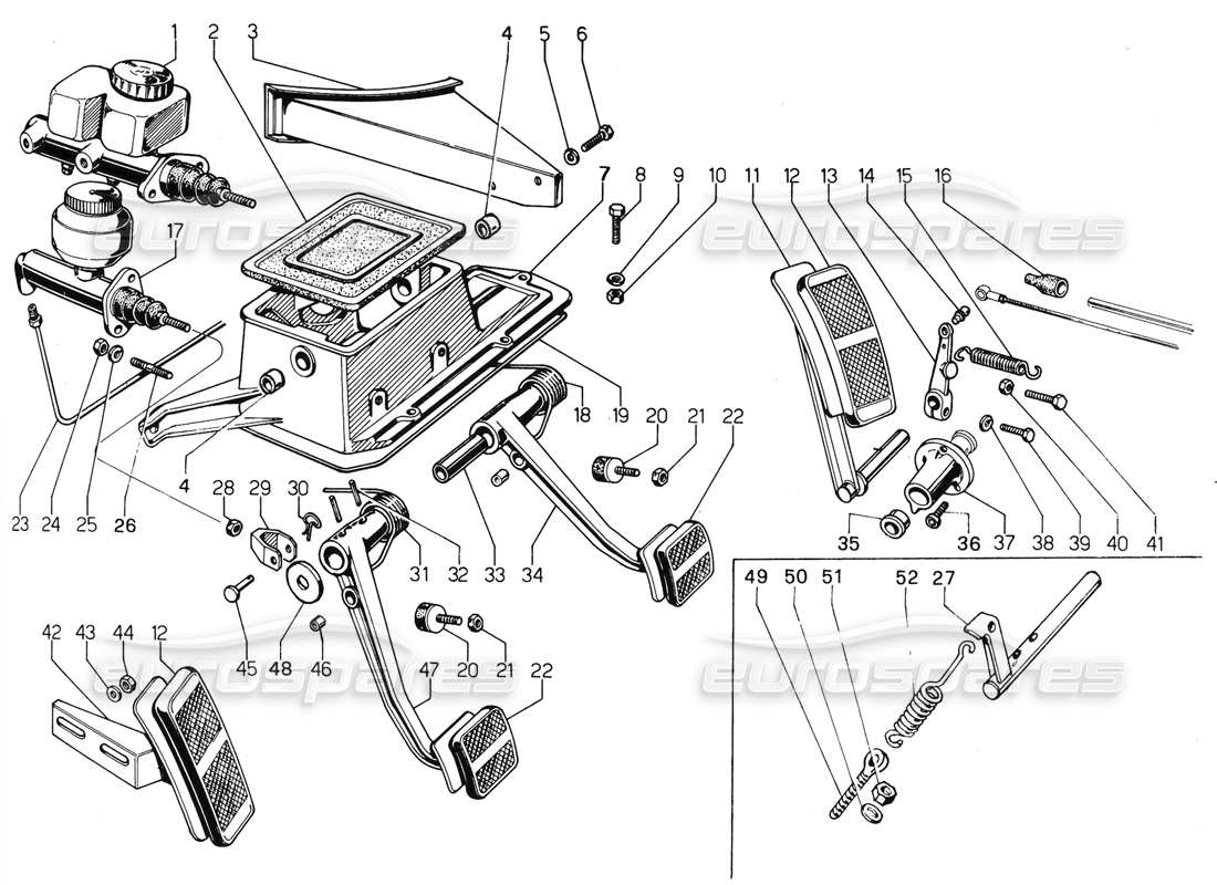 VIEW PARTS DIAGRAMS FROM THE LAMBORGHINI URRACO PARTS CATALOGUE a part diagram from the lamborghini urraco parts catalogue