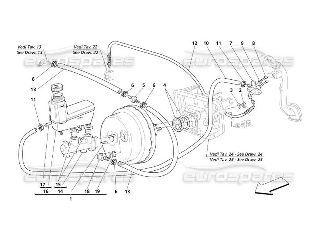 maserati 4200 spyder (2005) brakes and clutch hydraulic controls parts diagram