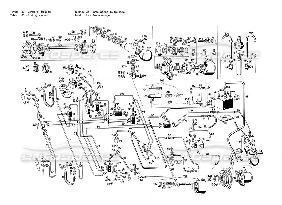 maserati merak 3.0 braking system parts diagram