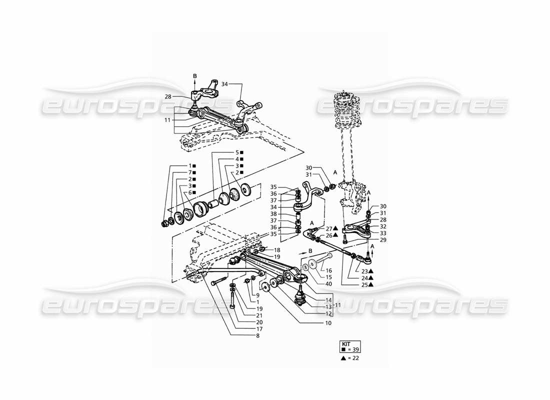 maserati qtp. 3.2 v8 (1999) front suspension parts diagram