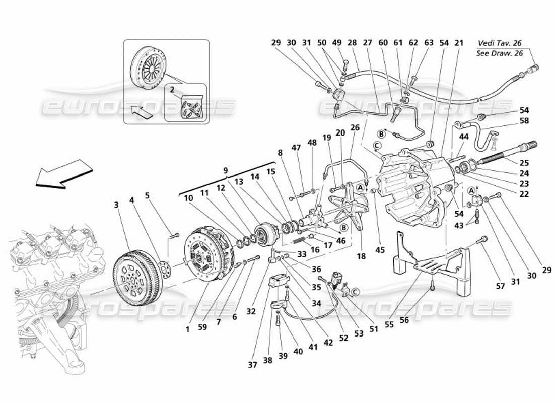 maserati 4200 spyder (2005) clutch and controls -valid for f1- parts diagram