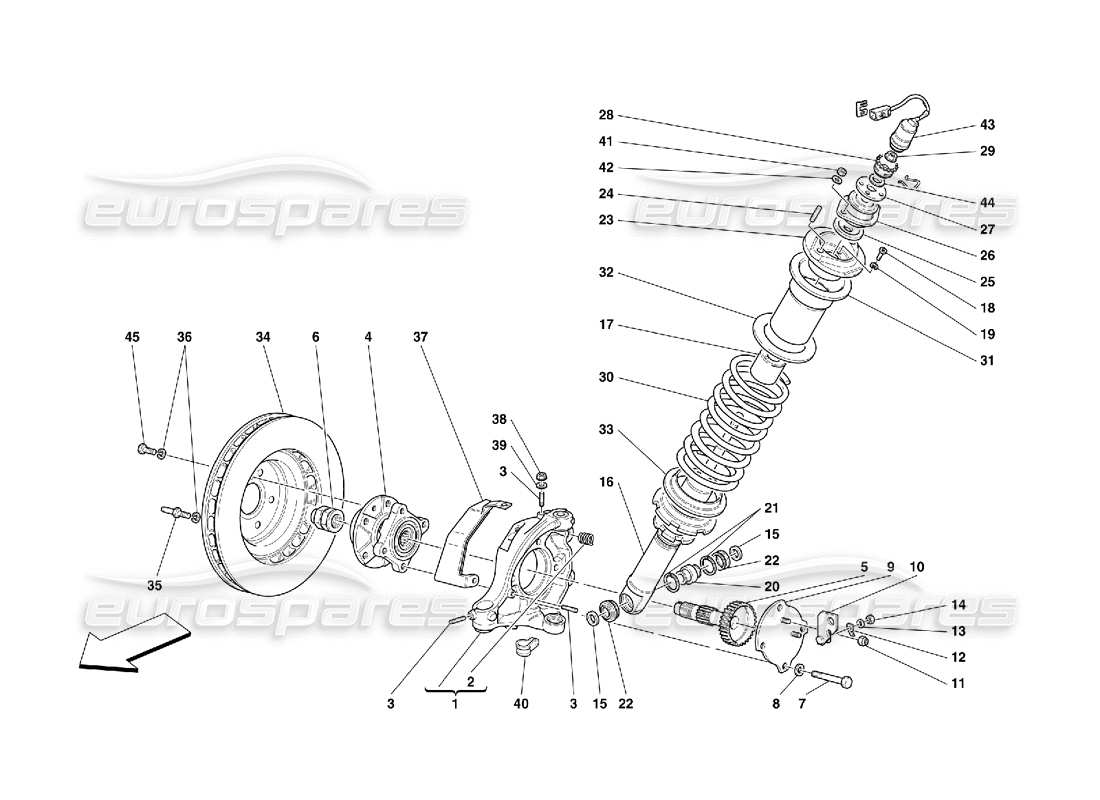 ferrari 456 gt/gta front suspension - shock absorber and brake disc part diagram