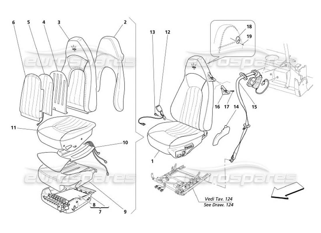 maserati 4200 spyder (2005) elecrical seat-safety belts parts diagram