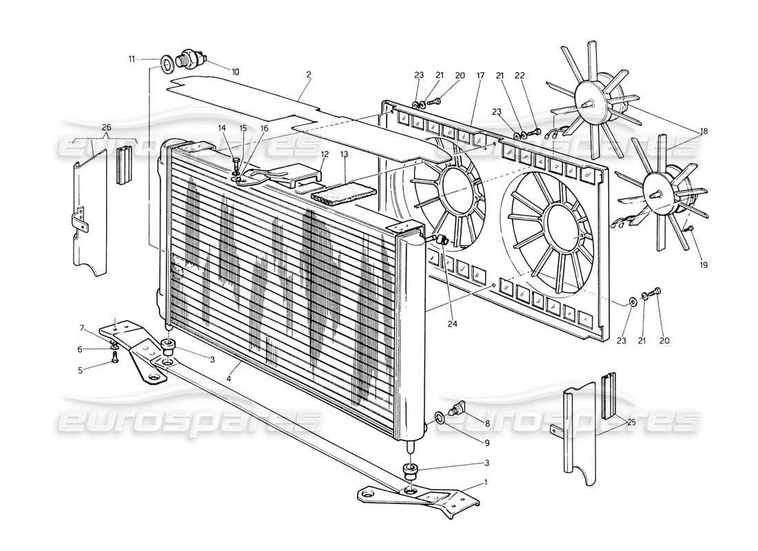 maserati biturbo spider radiator and cooling fans part diagram