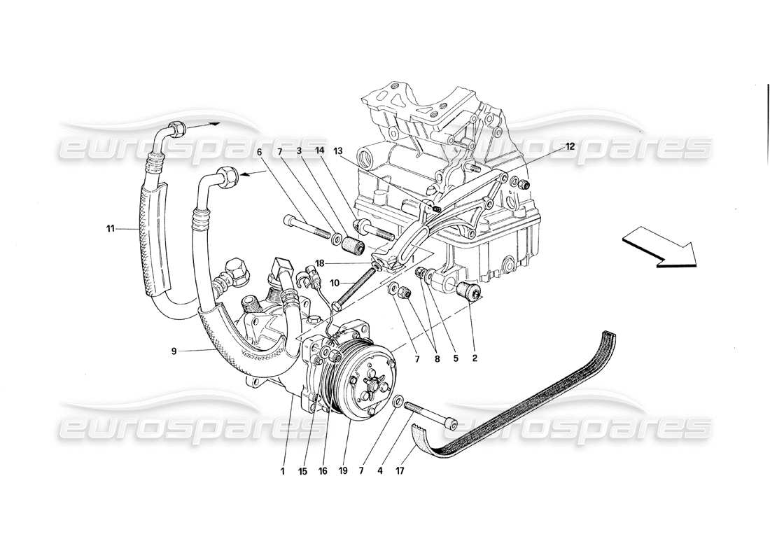 ferrari 348 (1993) tb / ts air conditioning compressor part diagram