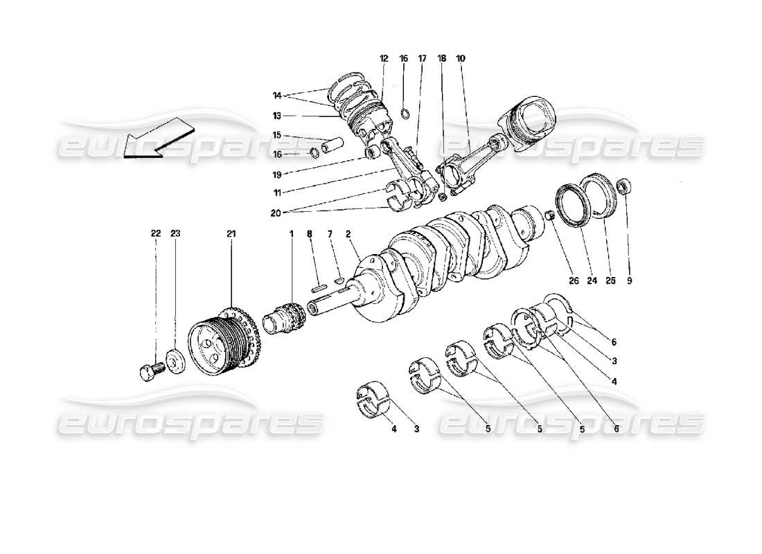 ferrari mondial 3.4 t coupe/cabrio crankshaft - connecting rods and pistons parts diagram