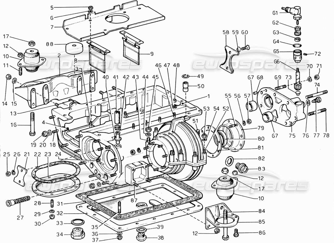 ferrari 206 gt dino (1969) oil sump - gear box and differential parts diagram