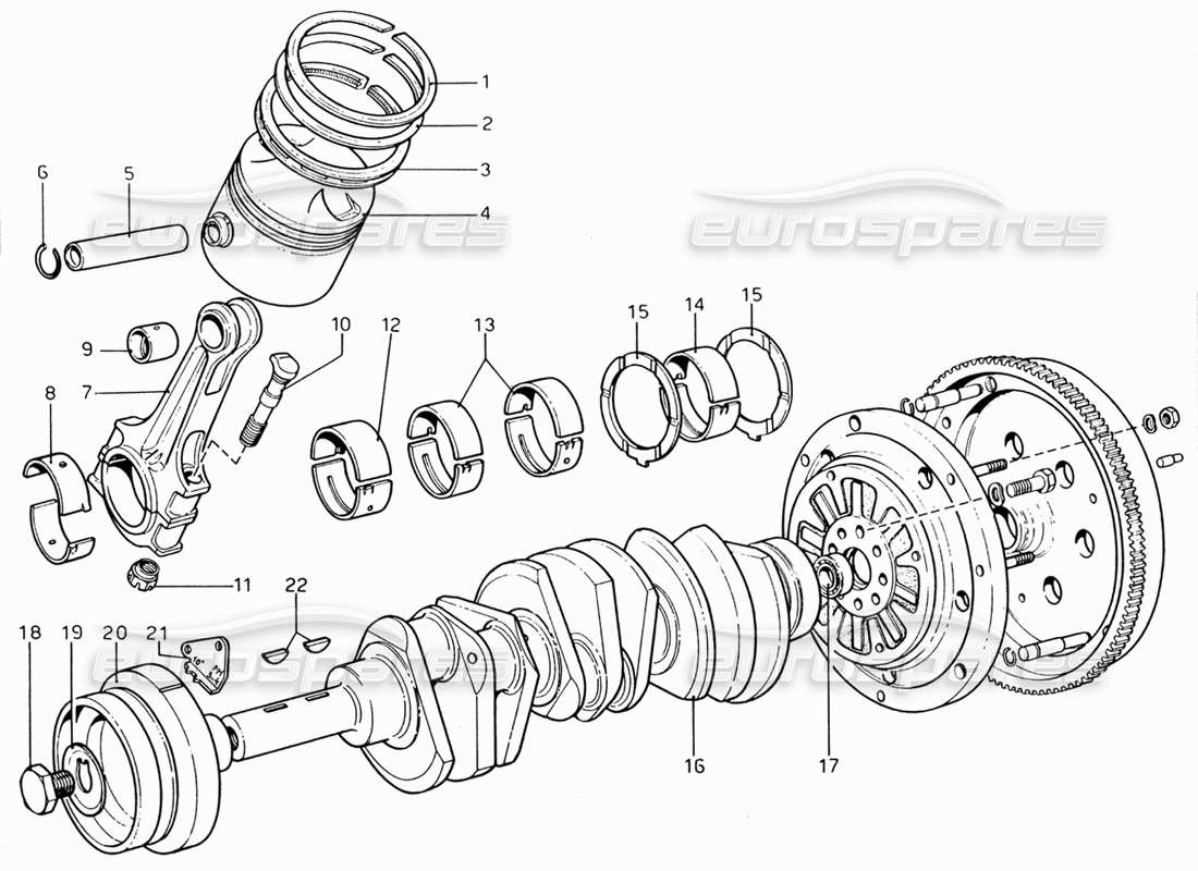 ferrari 206 gt dino (1969) crankshaft, connecting rods and pistons part diagram