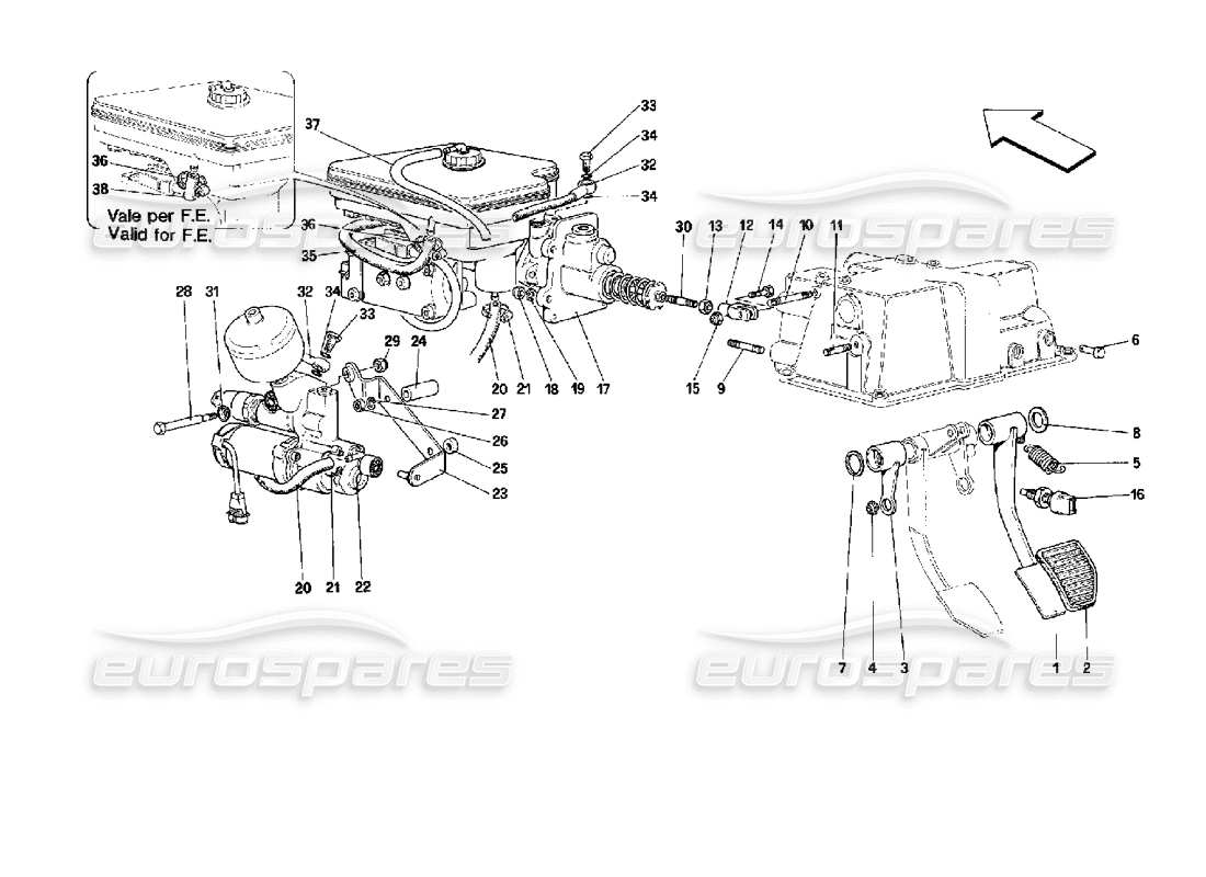 ferrari mondial 3.4 t coupe/cabrio brake hydraulic system - valid for gs parts diagram