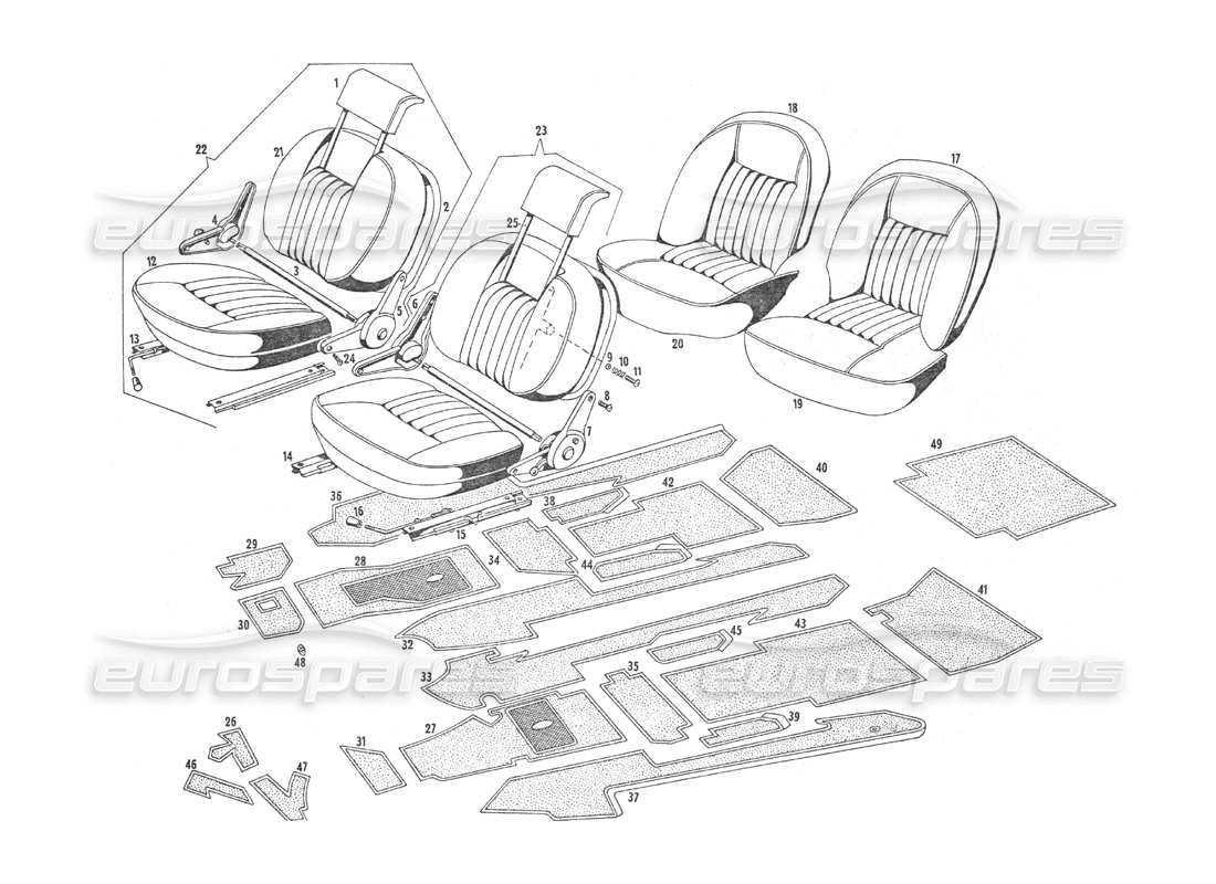 maserati indy 4.2 seats and upholstery part diagram