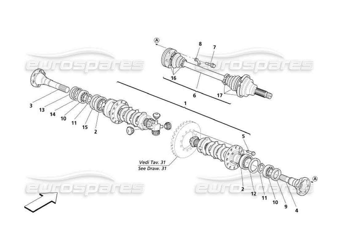 maserati 4200 spyder (2005) differential & axle shafts parts diagram
