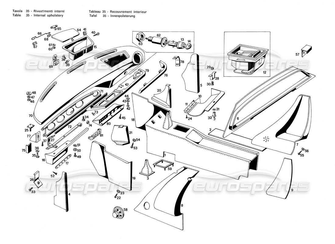 maserati merak 3.0 internal upholstery parts diagram