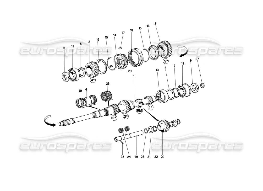 ferrari 208 turbo (1982) main shaft gears parts diagram