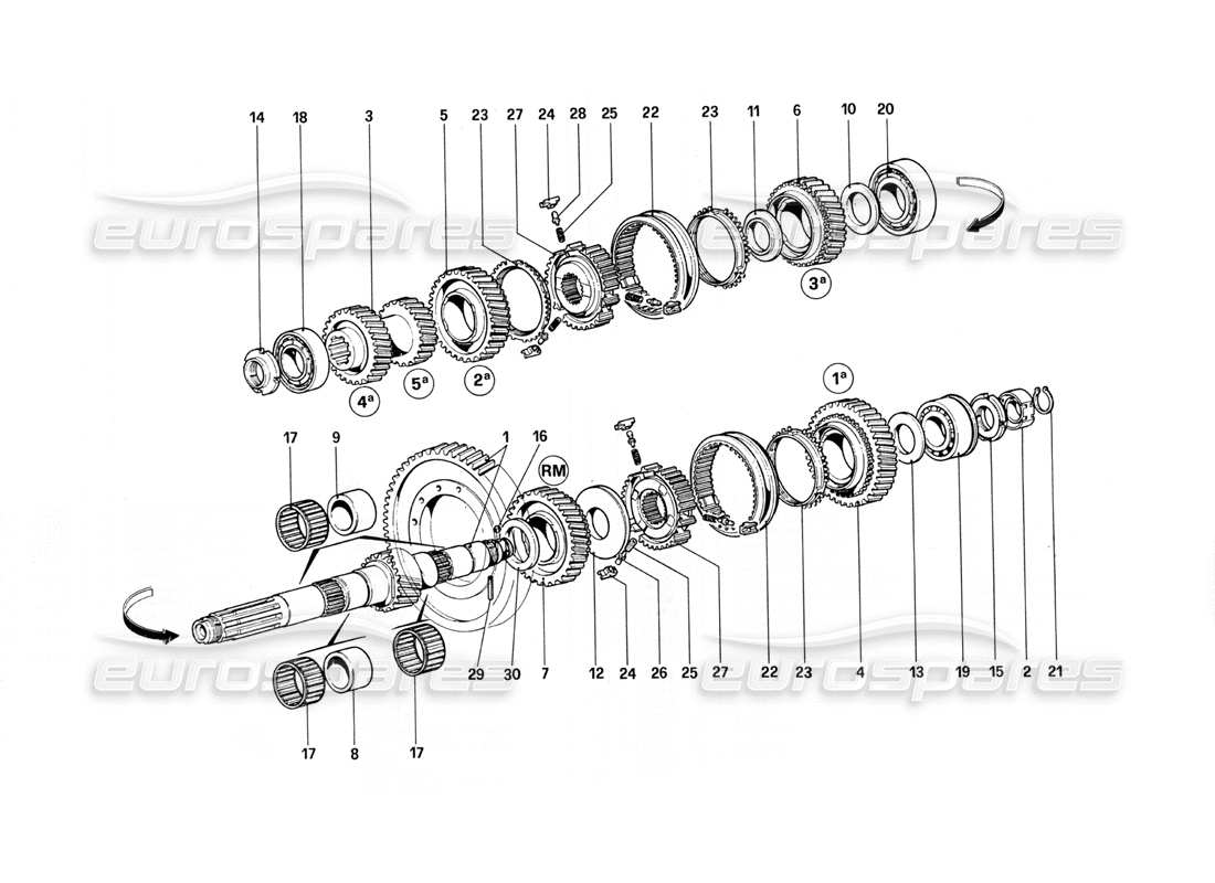 ferrari 308 quattrovalvole (1985) lay shaft gears parts diagram