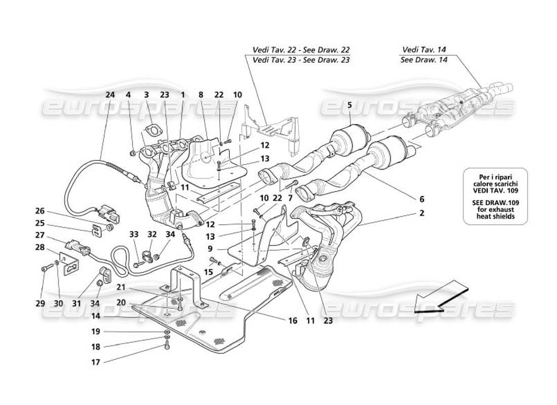 maserati 4200 coupe (2005) exhaust system -variations for usa and cdn- part diagram