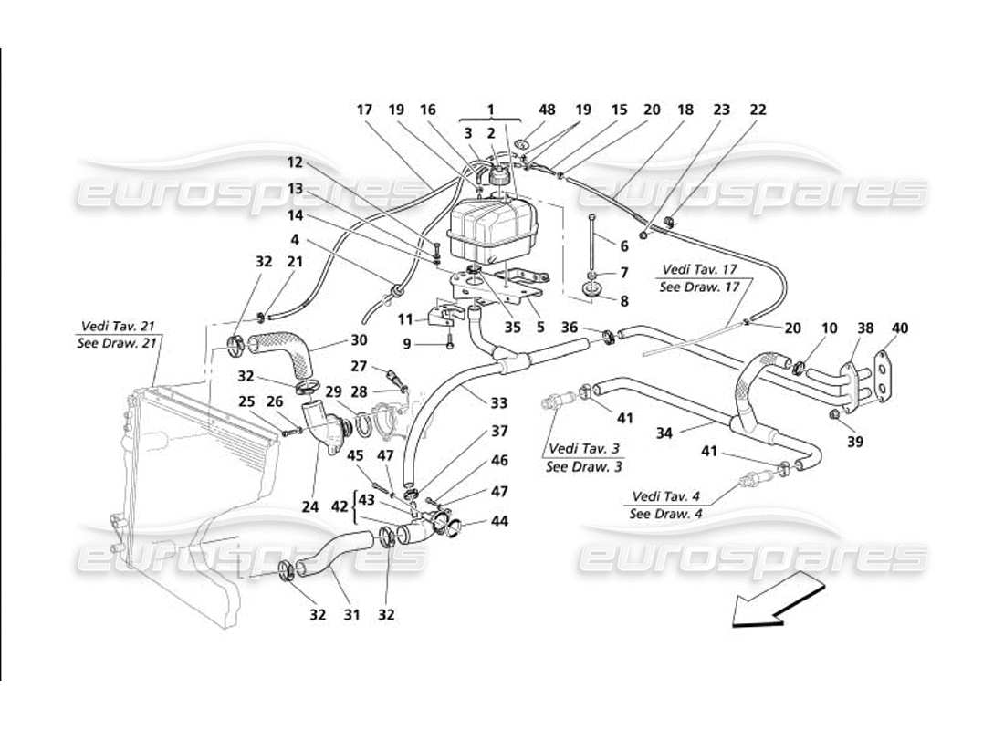 maserati 4200 coupe (2005) nourice - cooling system -not for gd- part diagram