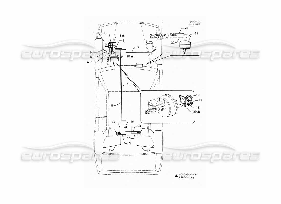 maserati ghibli 2.8 gt (variante) abs hydraulic brake lines part diagram