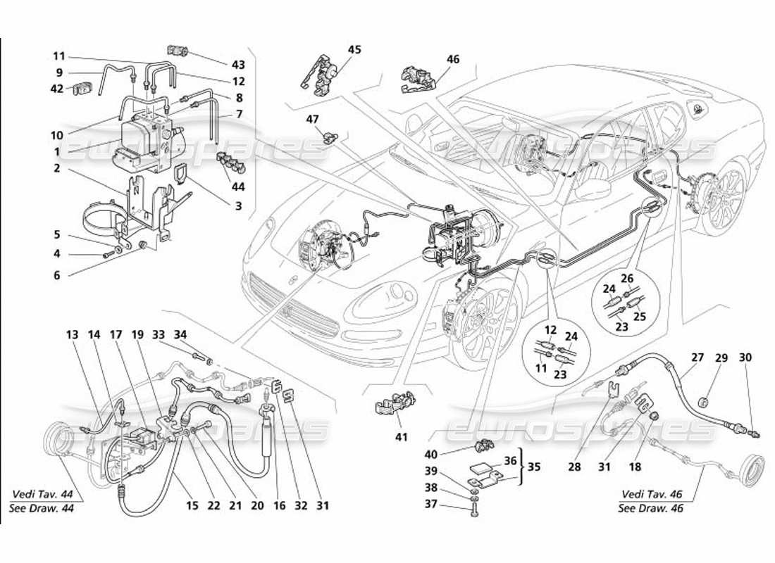 maserati 4200 coupe (2005) braking system -not for gd- part diagram