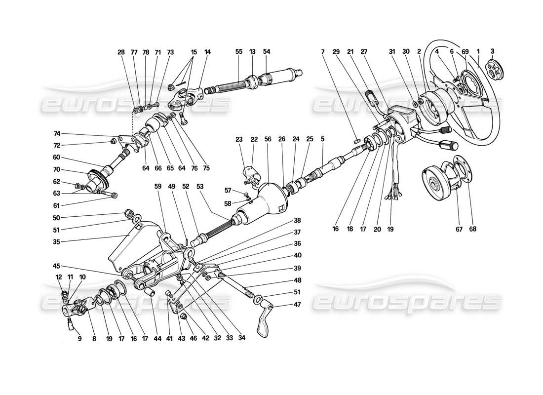 ferrari mondial 3.2 qv (1987) steering columm parts diagram