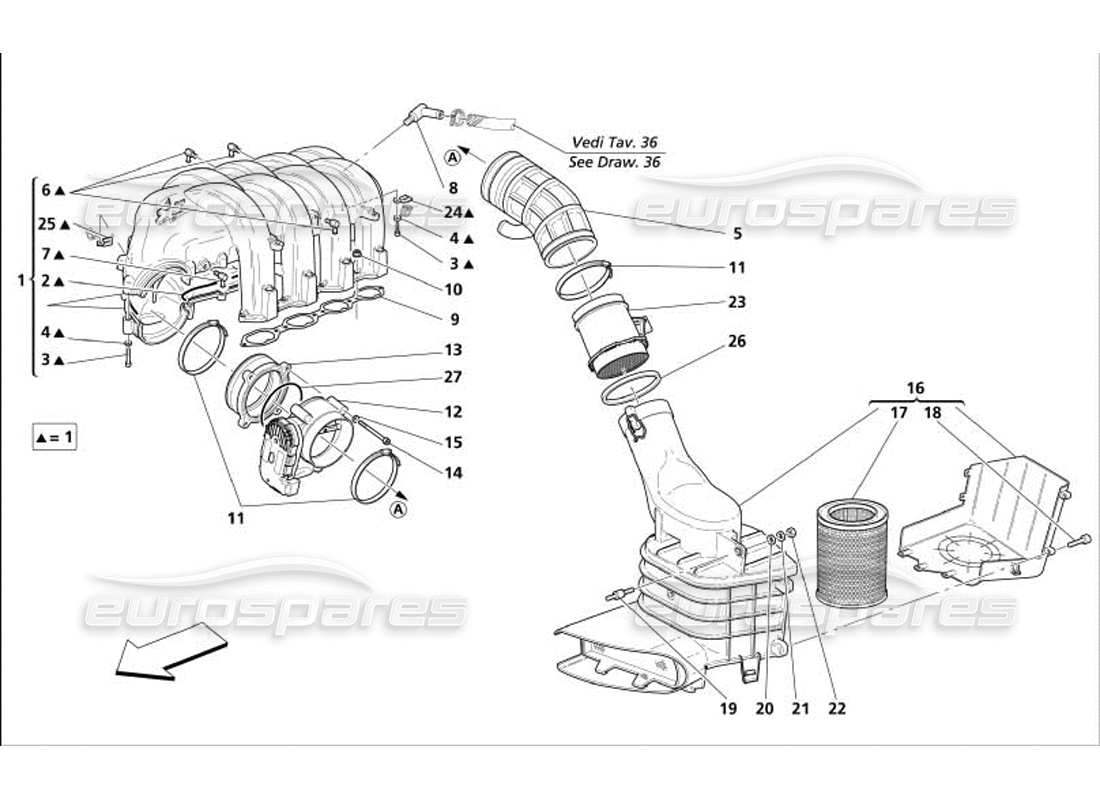 maserati 4200 coupe (2005) air intake manifold parts diagram