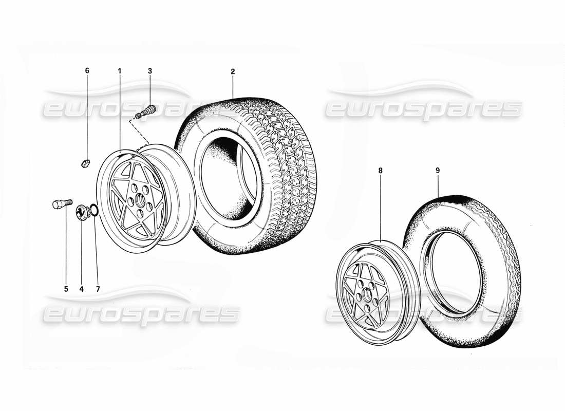 ferrari 328 (1988) wheels (up to car no. 76625) parts diagram