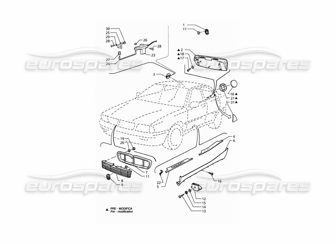 maserati qtp. 3.2 v8 (1999) external finishing badges part diagram